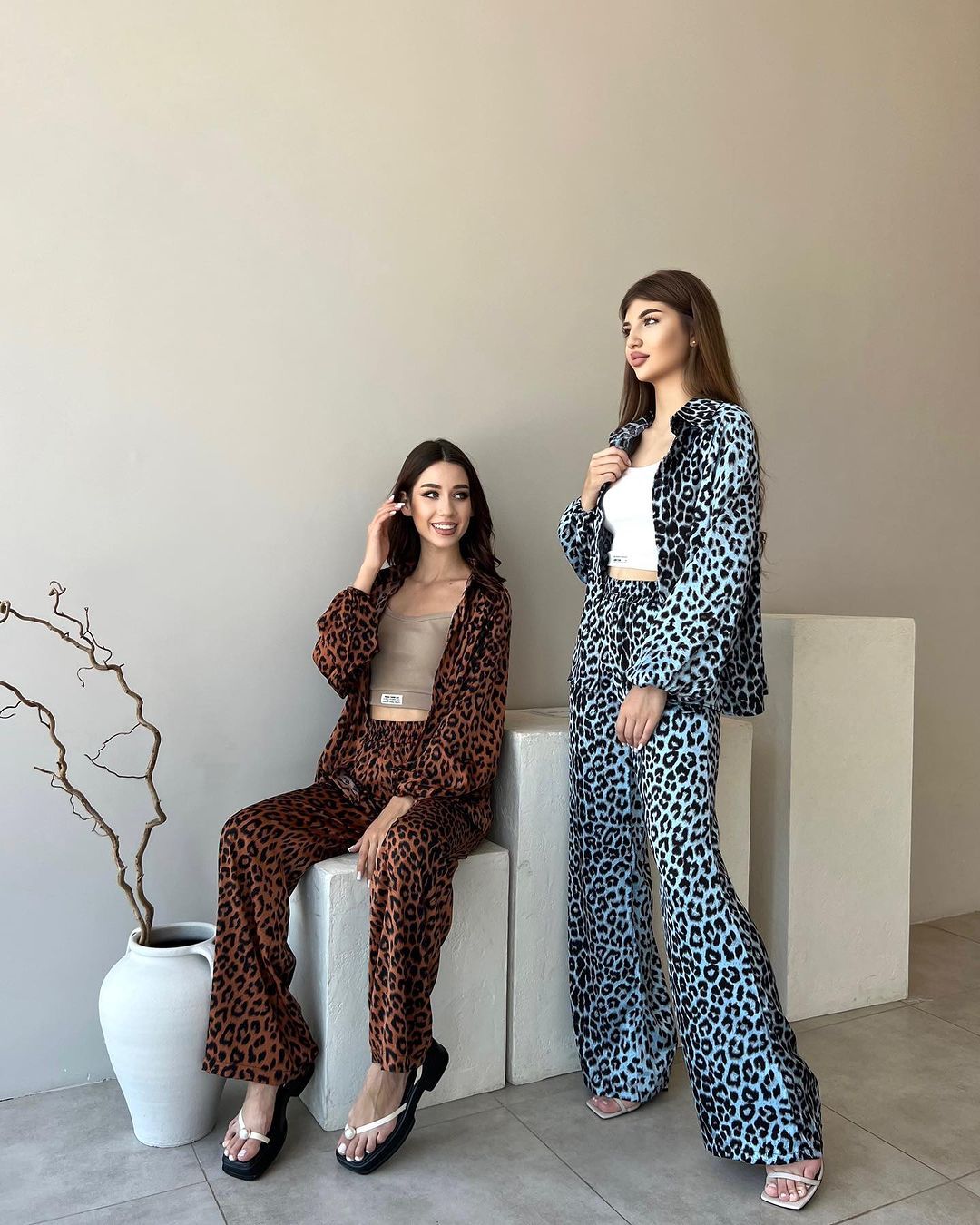 Dam Topp och Byxor Set Djurmönster Polyester-3