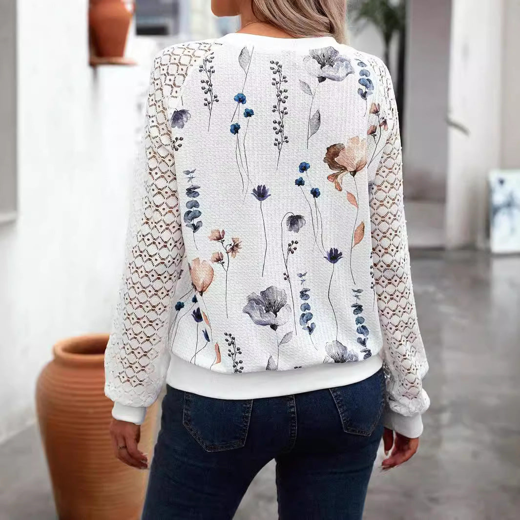 Långärmad T-shirt Dam Blommig Spets 100% Bomull 3