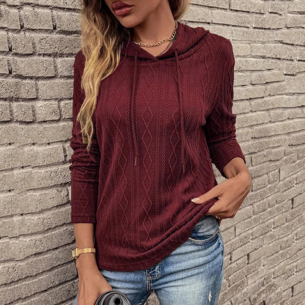 Luvtröja Dam med Snörning i Jacquard och Huva – Mjuk Bomull och Polyester, Normal Passform, Flera Färger 11