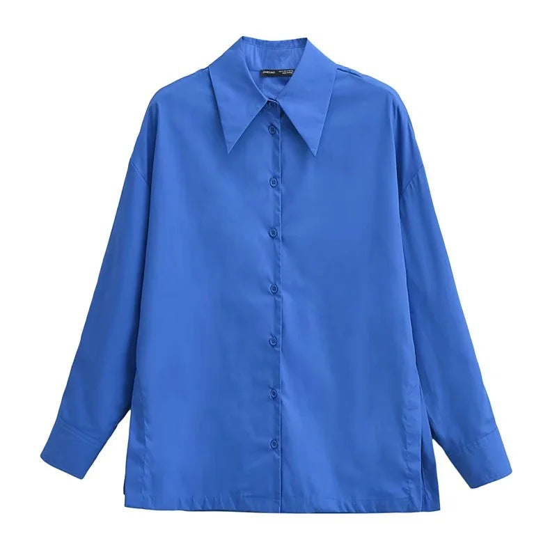 Dam Blus Modern Snitt Bomull med Klassisk Krage 2