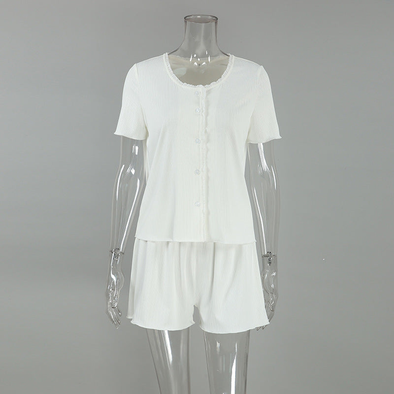 Dam Pyjamas Set Rundhalsad Polyester med Trekvartsärmar-1