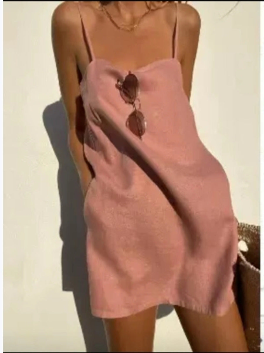 Fina Dam Klänningar A-Line Ärmlös Bomull Spaghetti Band 11