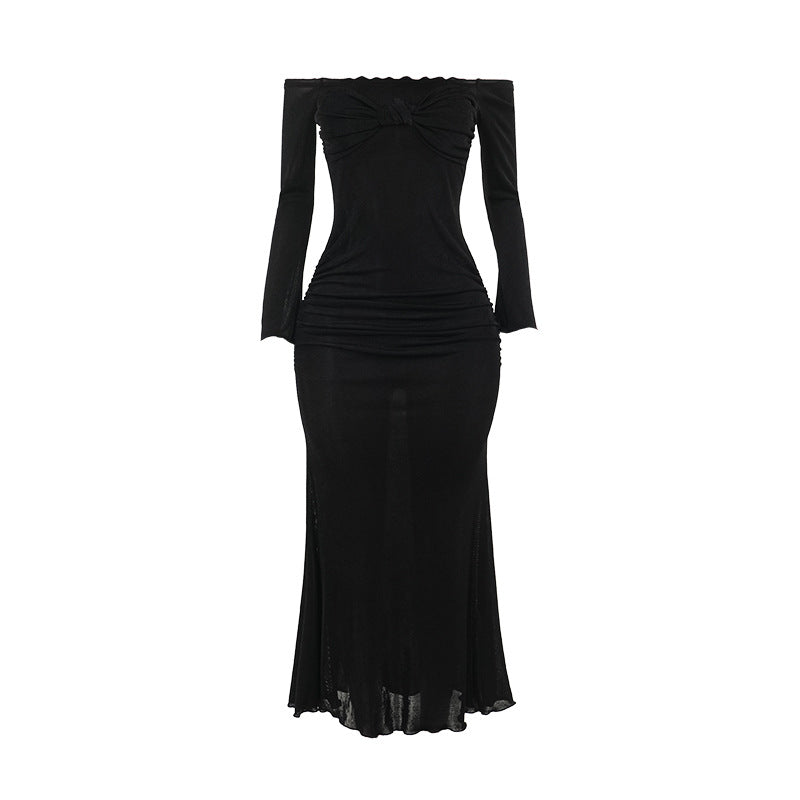 Maxiklänning Dam Off-Shoulder Elastiskt Tyg Med Dekorativ Samling 6