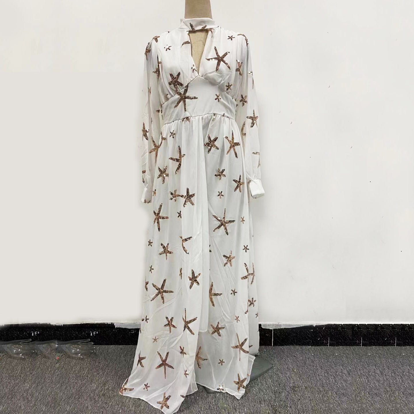 Variant image for Kvinnors Lång Klänning V-hals Chiffon-31