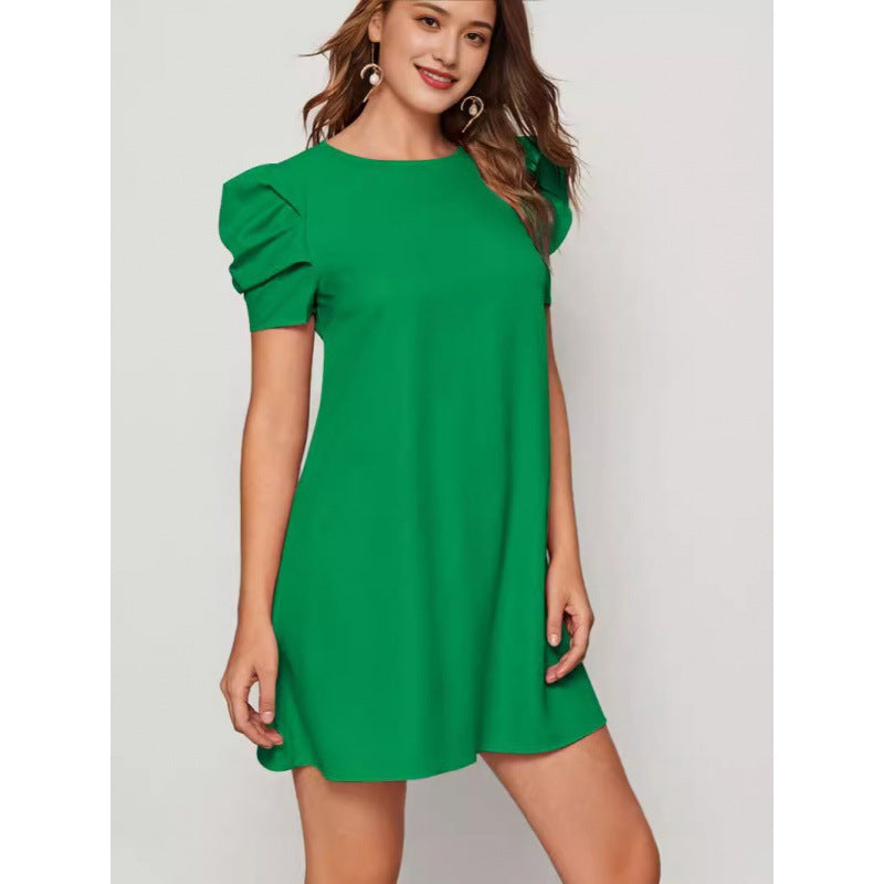 Kvinna A-Line Klänning Puffärmar Polyester-3