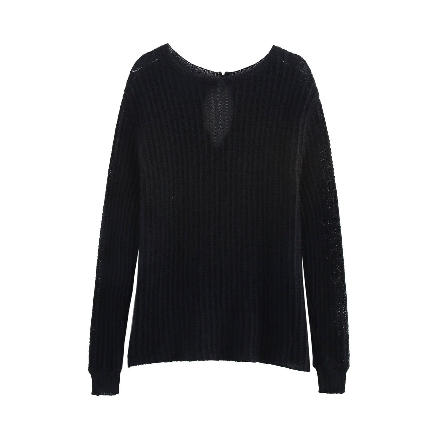 Kvinnor Stickad Tröja Ribbad Bomullsmix Lång Ärmar 6