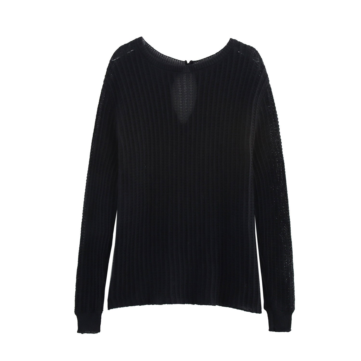 Kvinnor Stickad Tröja Ribbad Bomullsmix Lång Ärmar 6