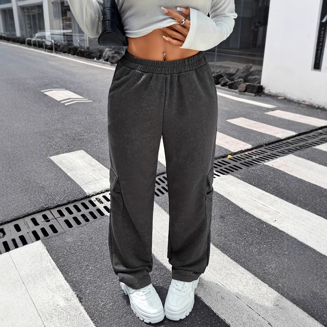 Fritidsbyxor Dam med Bred Snitt och Elastiskt Midjeband - Andningsbart Material för Sport och Avkoppling 1