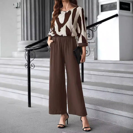 Snygga Byxor Dam Raka Ben Abstrakttryck Tautecord 1