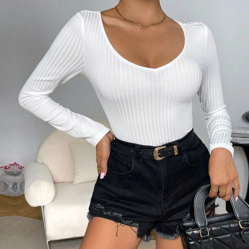 Dam Jumpsuit V-ringad Långärmad Hög Midja Lätt Elastisk-5