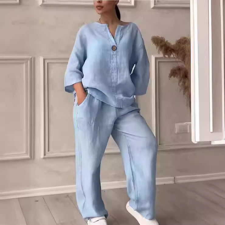 Kvinnors Långa Byxor Avslappnad Bomullslinne 5