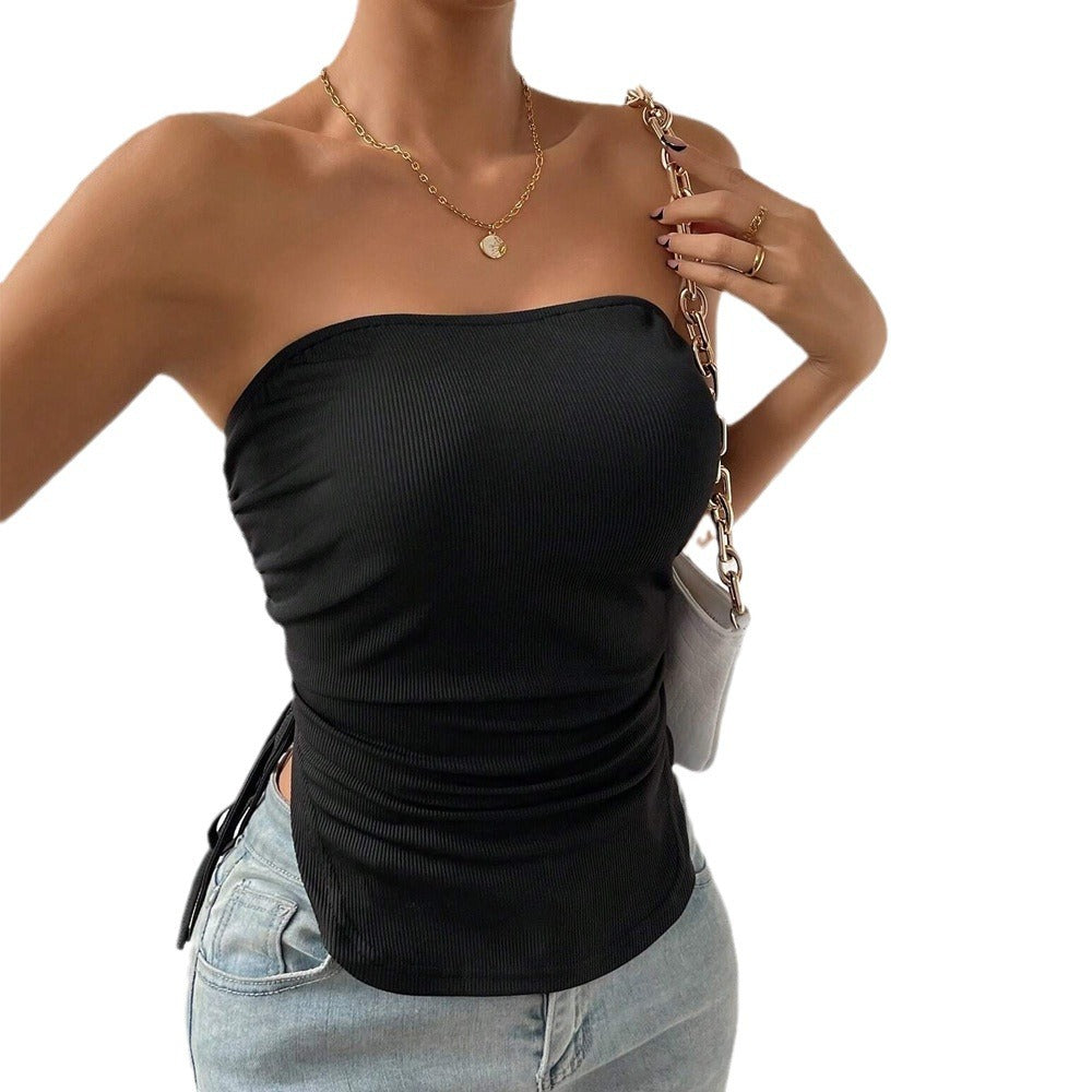 Dam Bustier Top Slim Fit Stickad med Dragsko-4