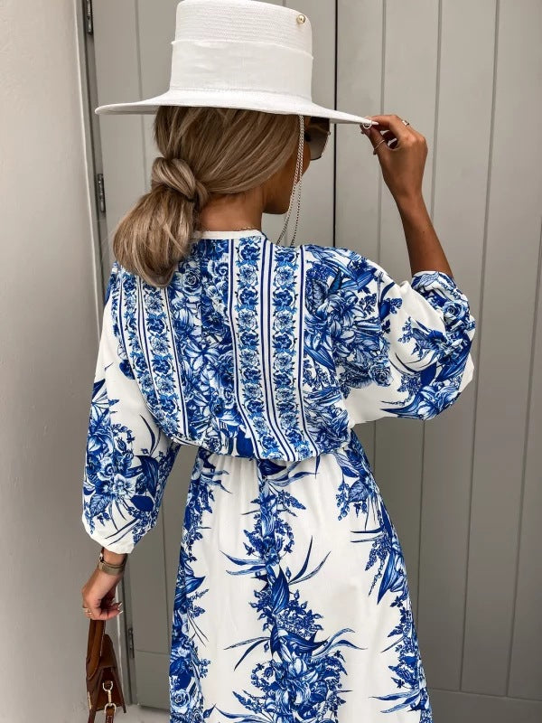 Dam V-ringad Blommig Lång Klänning Polyester för Sommar och Fest-5
