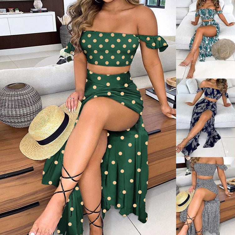 Kvinnors Off-Shoulder Klänning Delad Polyester Lång-2
