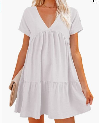 Elegant V-Hals Dam Klänning med Rufsad Design – Fina och Luftiga Damklänningar för Speciella Tillfällen 13