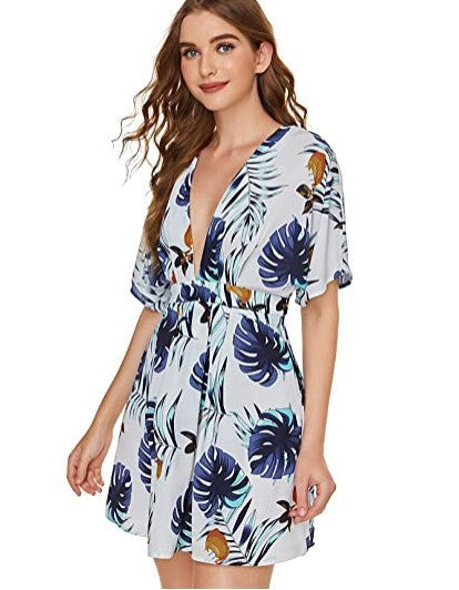 Kvinna Fritidsklänning Blommig V-Hals Lätt Tyg 4