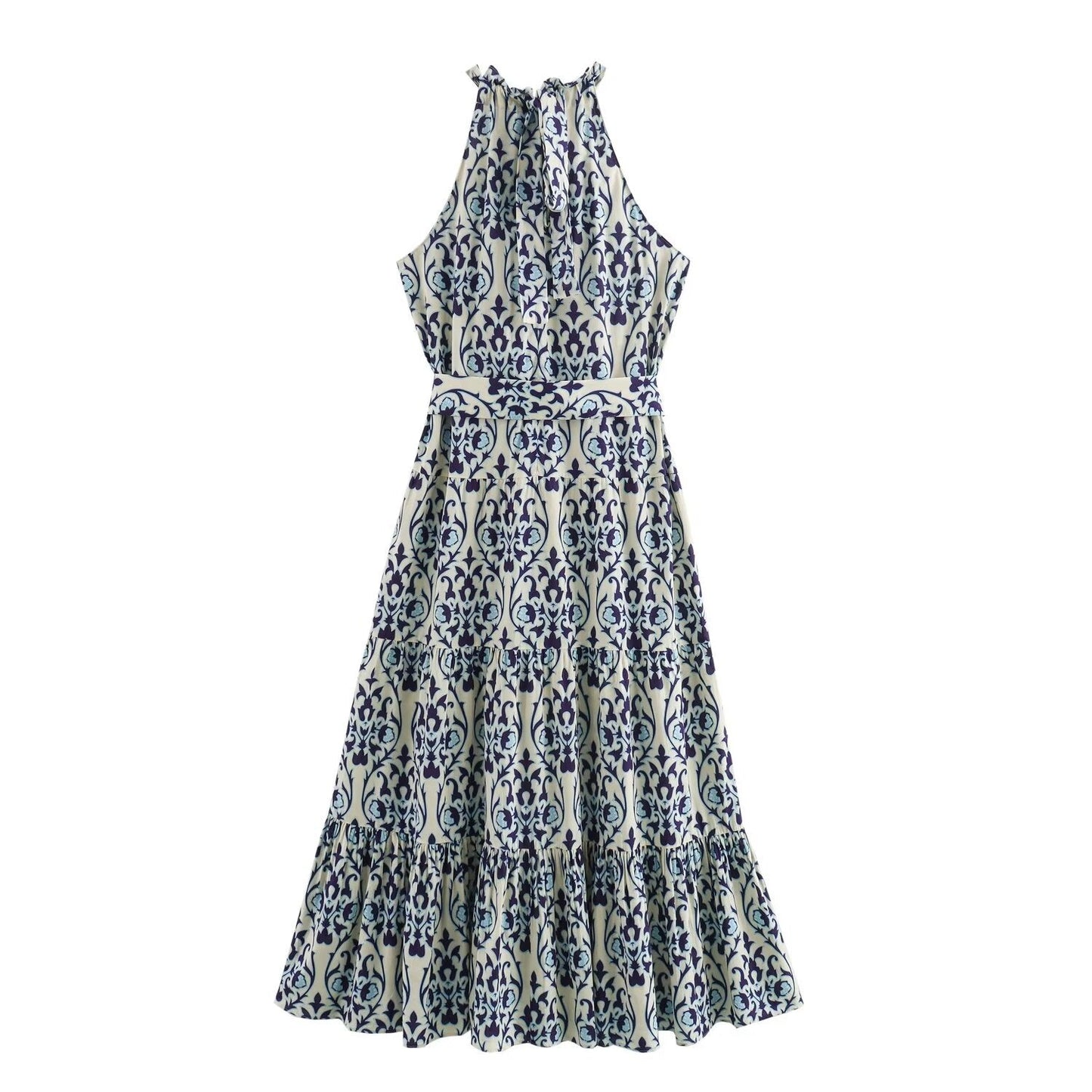 Dam Lång Klänning Halterneck A-linje Polyester Blommig-2