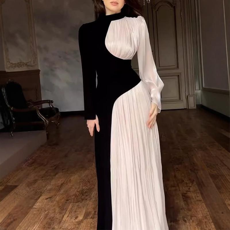 Dam A-Linje Klänning Långa Ärmar Färgglad Polyester-4