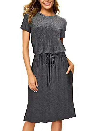 Fina Dam Klänningar Midi Patchwork Polyester Rundhals Korta Ärmar-1