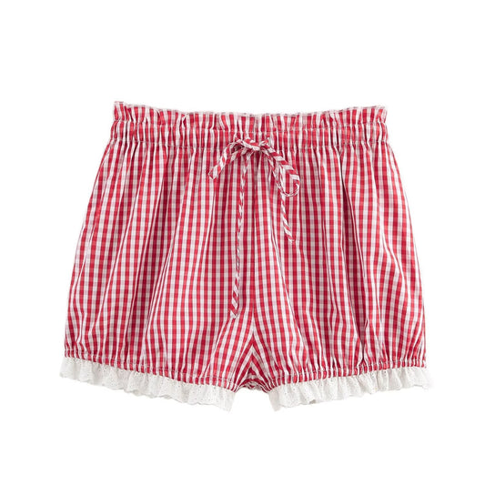 Dam Shorts Rutig Polyester Avslappnad Passform-1