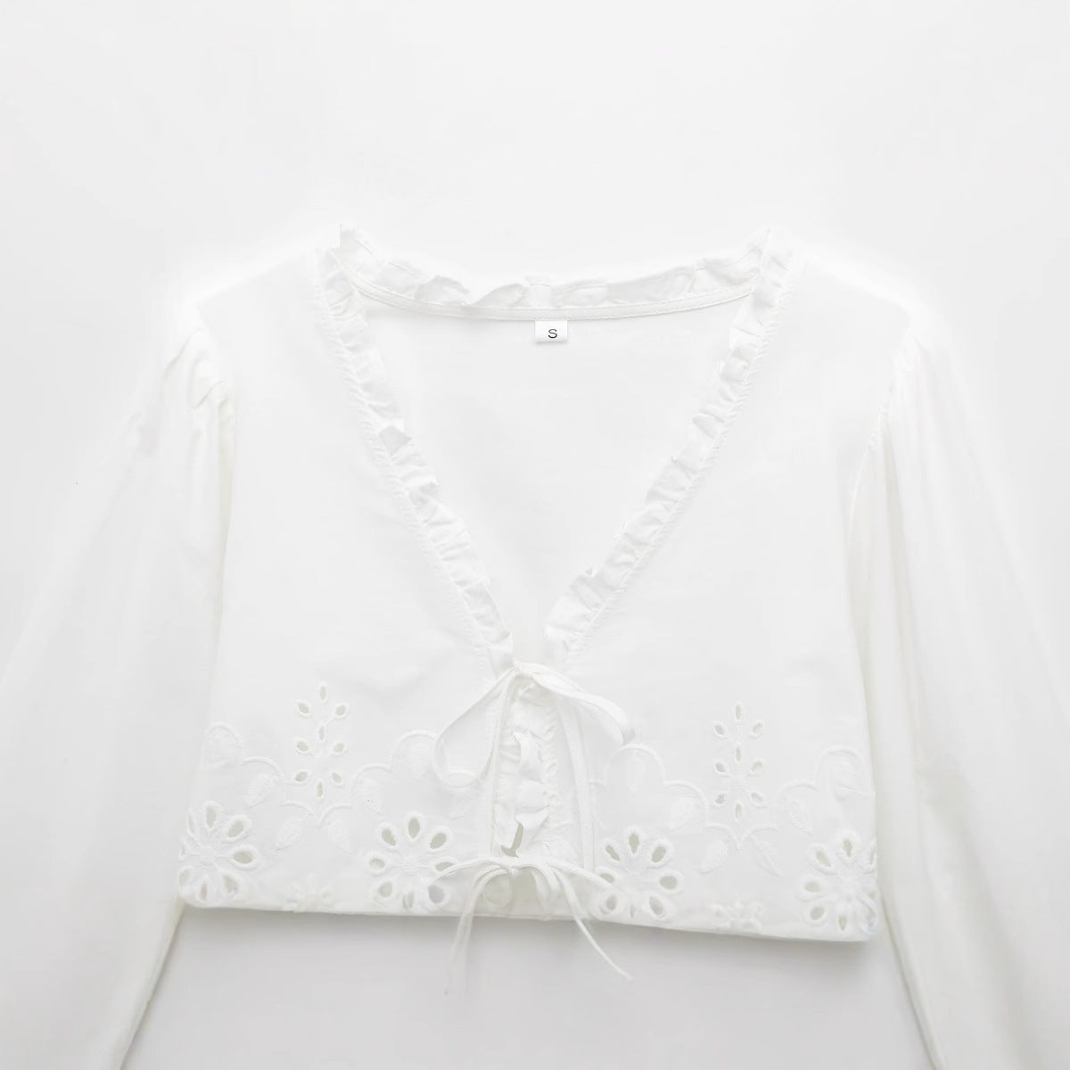 Kvinnors Blus V-ringad Voluminösa Ärmar Broderi 3