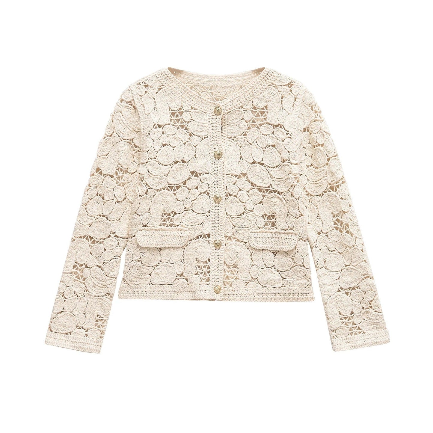Elegante Damen Strickjacke mit Spitzen-Details und Knopfverschluss – Vielseitige Cardigan für Frühling und Herbst 5