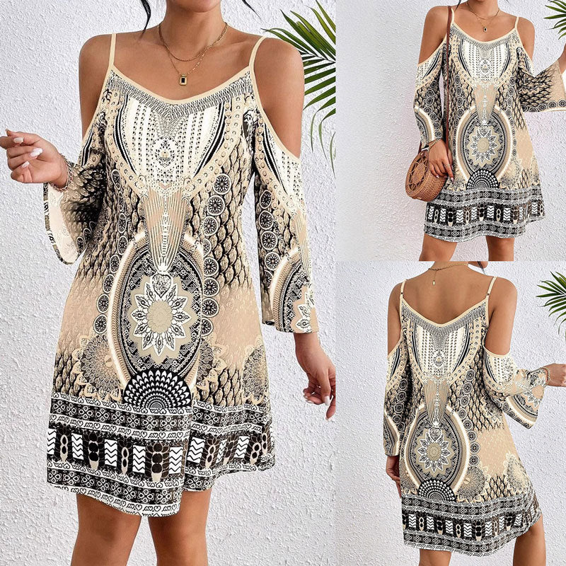 Dam Off-Shoulder Midi Klänning A-linjeformad Polyester för Sommarfest och Bröllop-2