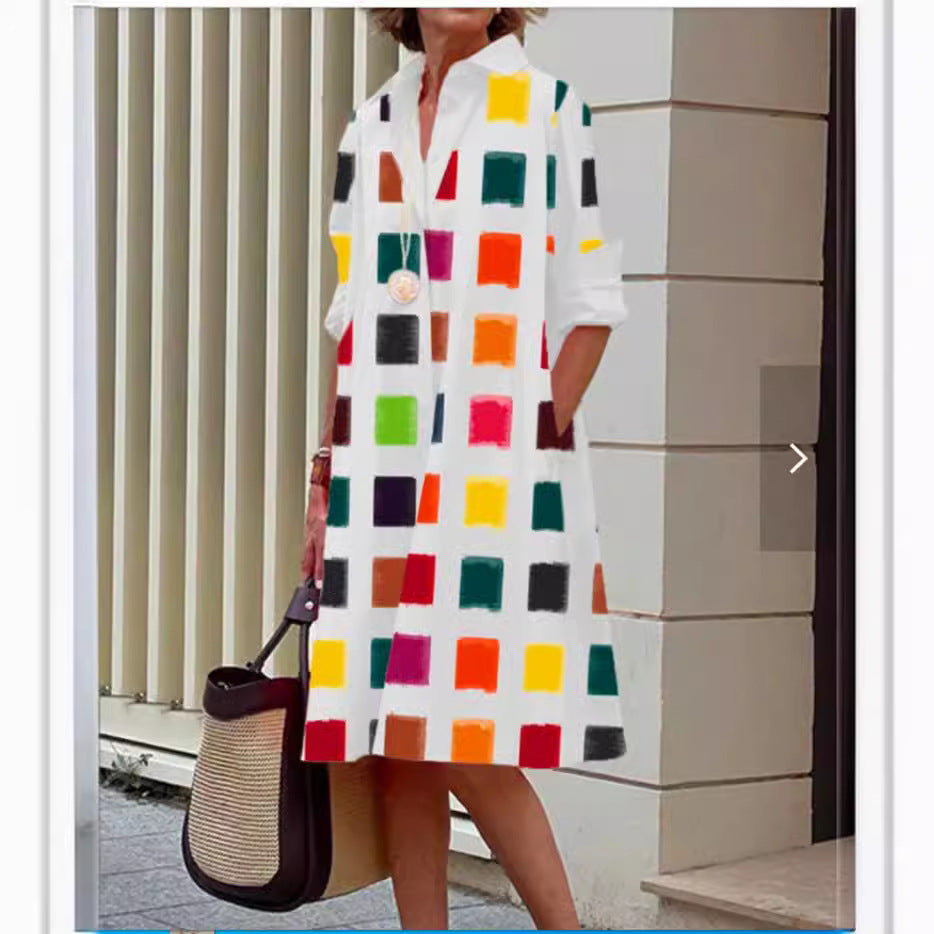 Dam Midi Skjorta Blommig A-linjeformad i 100% Bomull-3