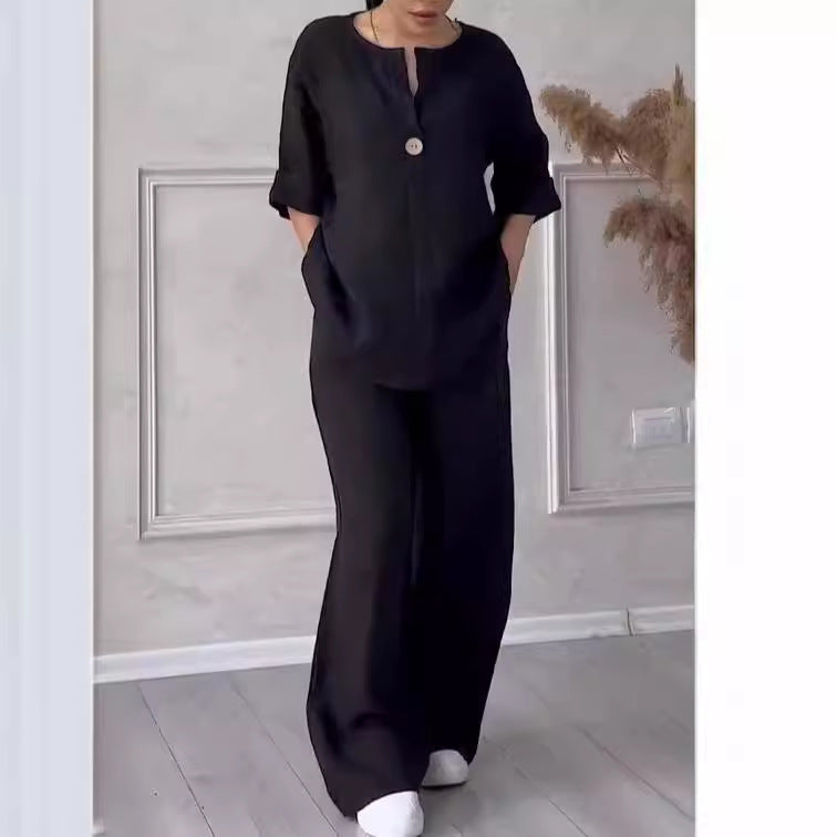 Kvinnors Långa Byxor Avslappnad Bomullslinne 4