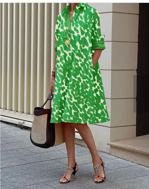 Dam Midi Skjorta Blommig A-linjeformad i 100% Bomull-1