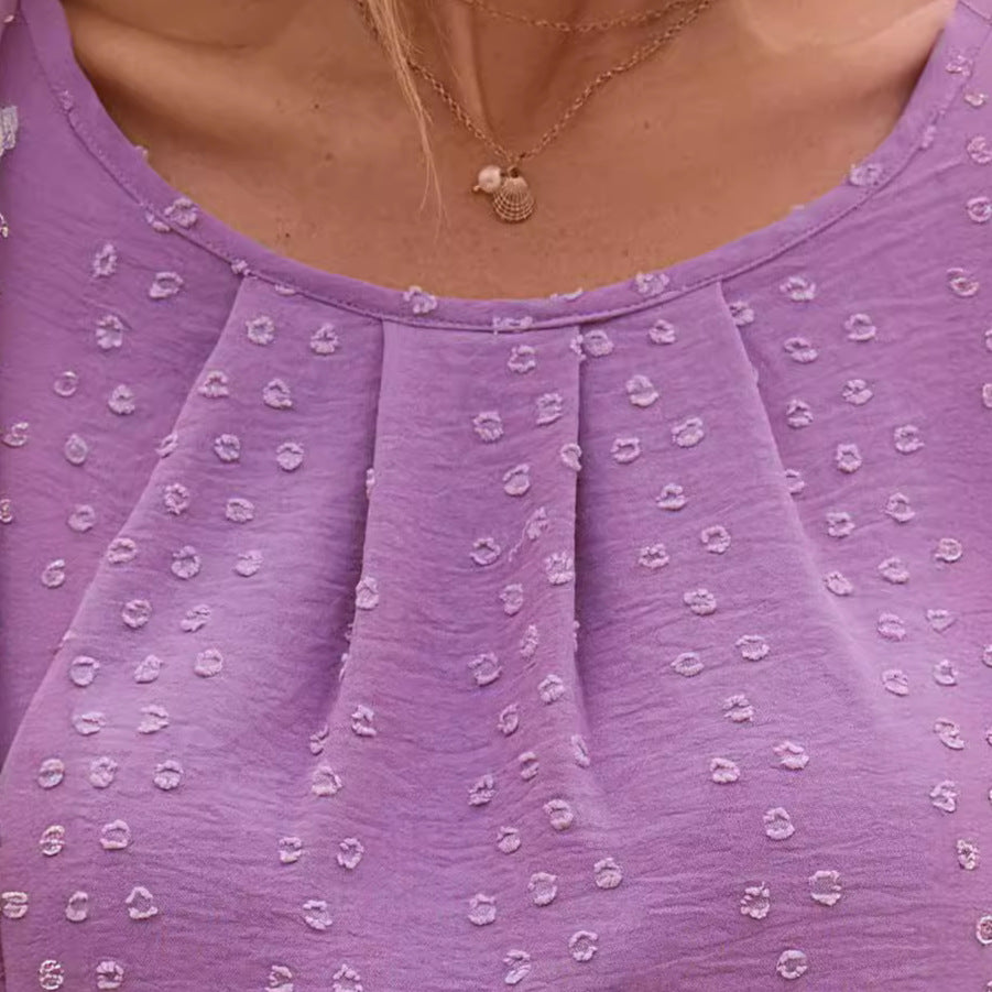 Dam Ruffle Skjorta Jacquard Korta Ärmar Polyester 5