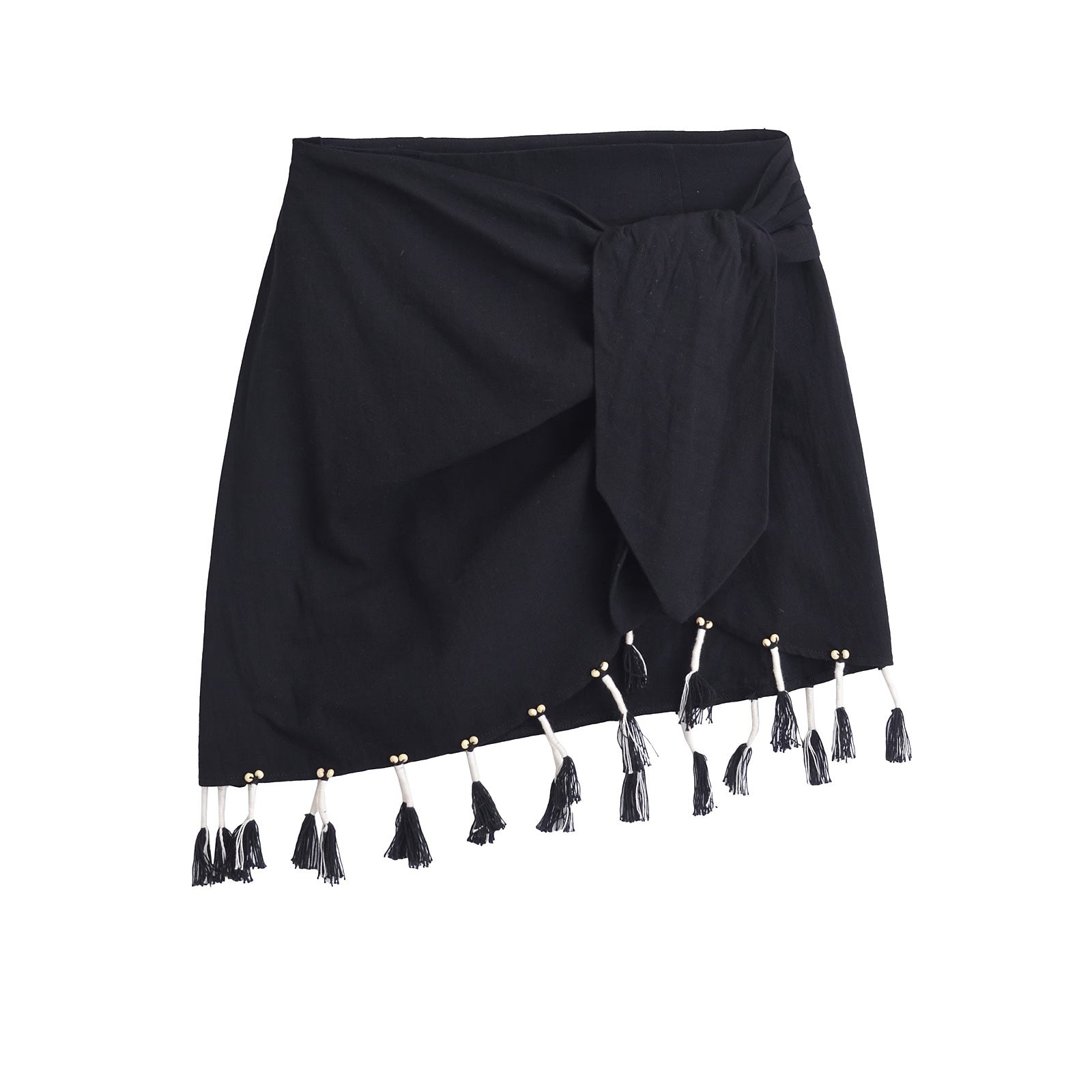 Kvinna Midirock Fransad Patchwork Polyester Street Style-3