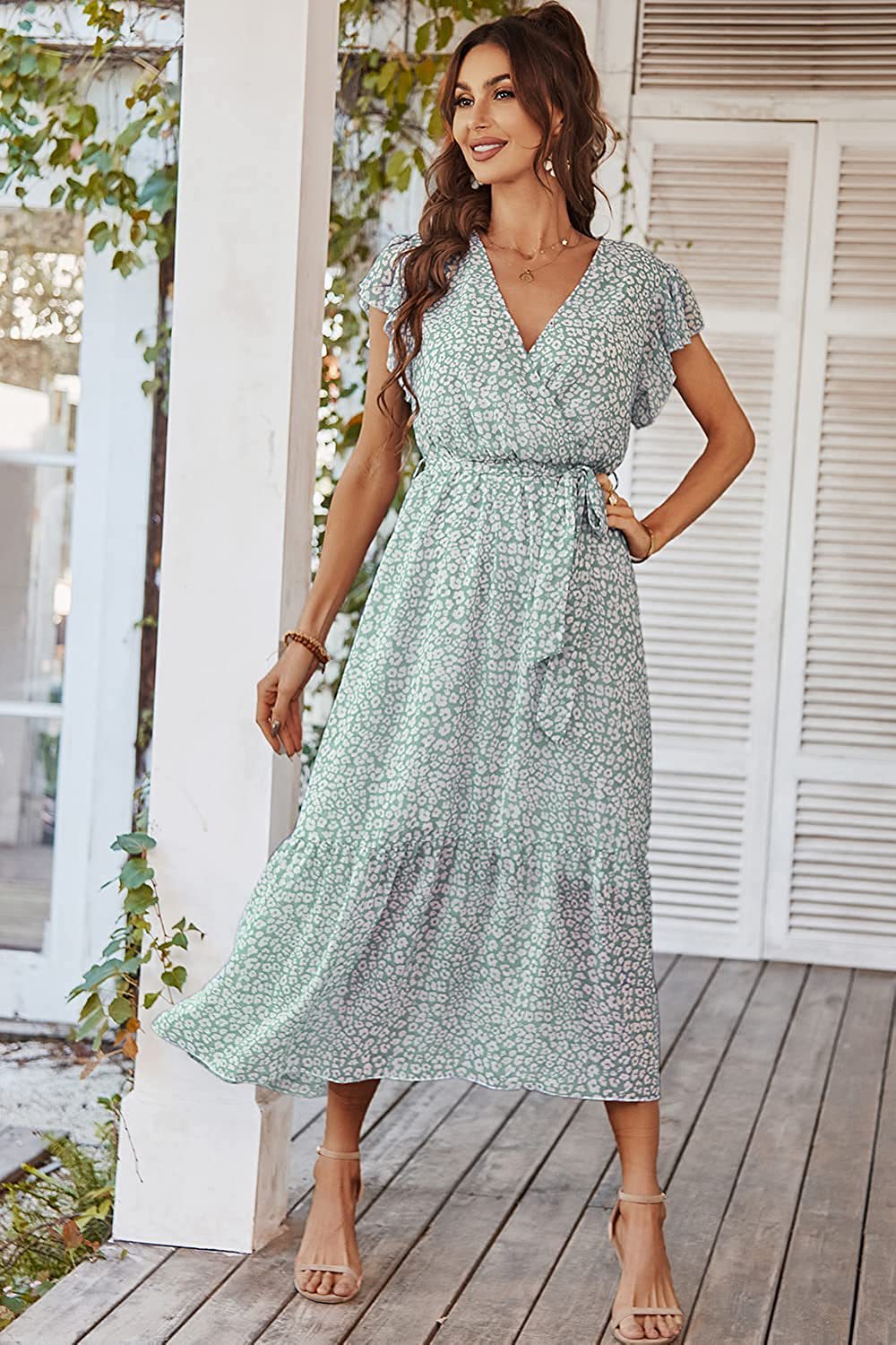 Dam Sommarklänning med Ruffles i Andningsbart Material för Bröllop och Fester 14