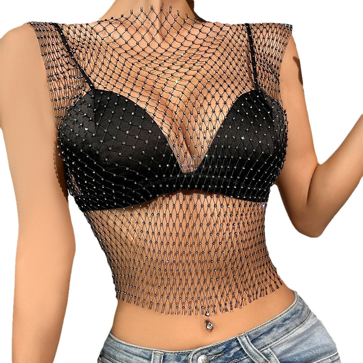 Dam Festtopp Avslappnad Nätmaterial-5