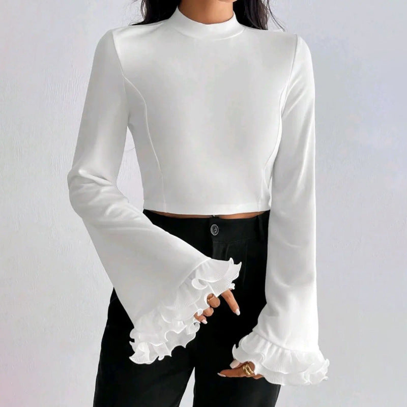 Kvinnors Långärmad Blus med Ruffles i Mjuk Tyg 2