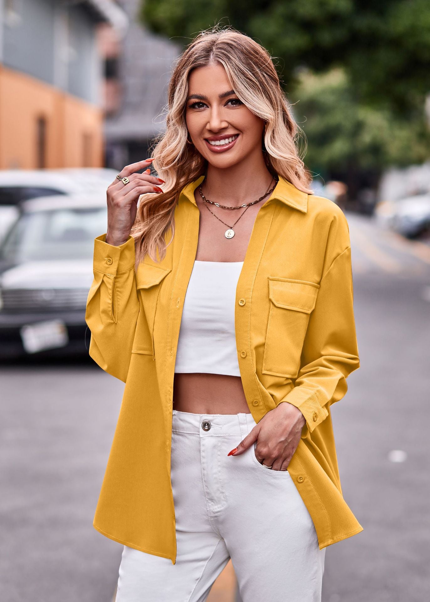 Variant image for Herrskjorta Långärmad Loose Urban Stil Stretchigt Tyg med Dubbla Fickor-6