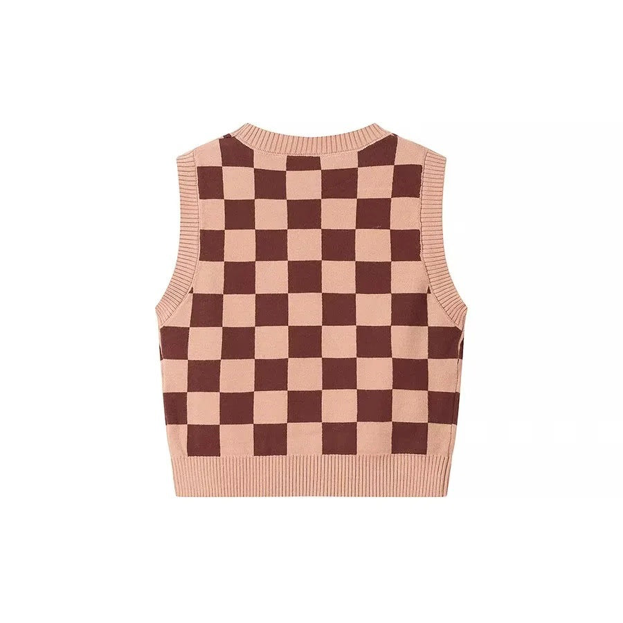 Damer Set med Ärmlös Topp och Kjol Karomönster Mjuk Tyg-3