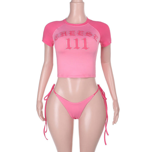 Kvinnors Sportbikini Kortärmad Top Snabbtorkande Material Justerbara Sidoband 1