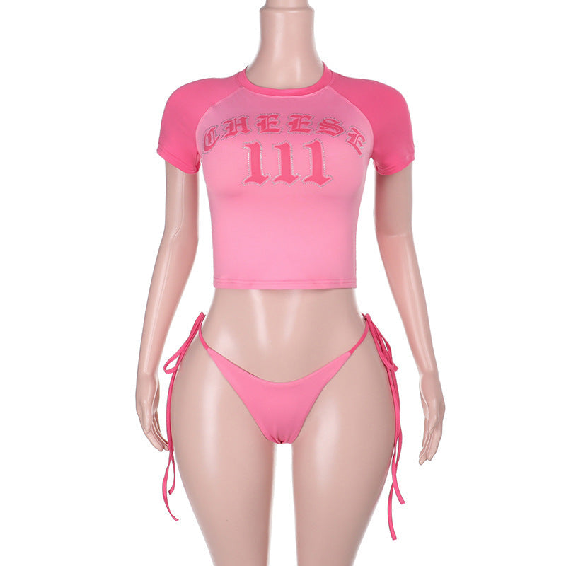 Kvinnors Sportbikini Kortärmad Top Snabbtorkande Material Justerbara Sidoband 7