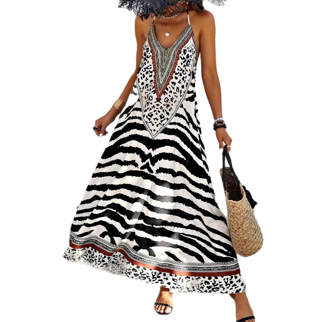 Ärmlös Klänning för Kvinnor med Zebramönster – Lång Polyester Slip Dress i Svart 6