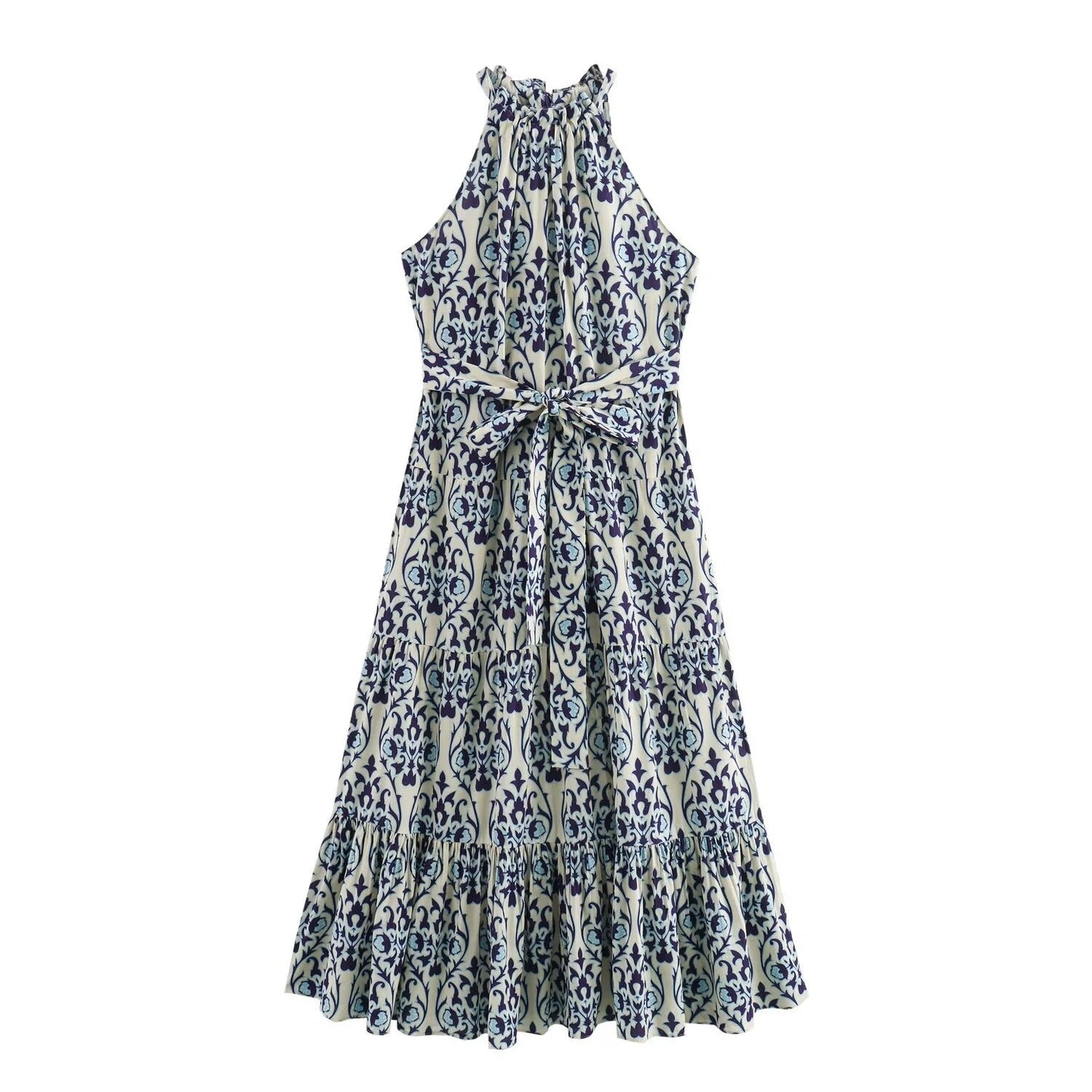 Dam Lång Klänning Halterneck A-linje Polyester Blommig-1