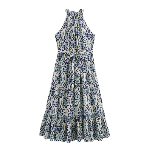 Dam Lång Klänning Halterneck A-linje Polyester Blommig-1