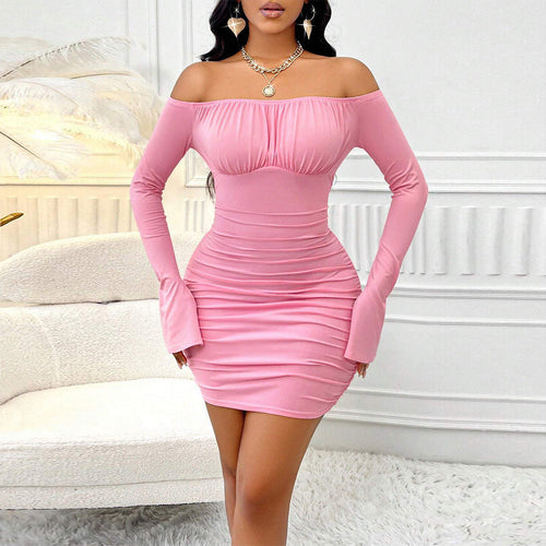 Kvinnors Miniklänning Bodycon Off-Shoulder Långa Ärmar Polyester-1