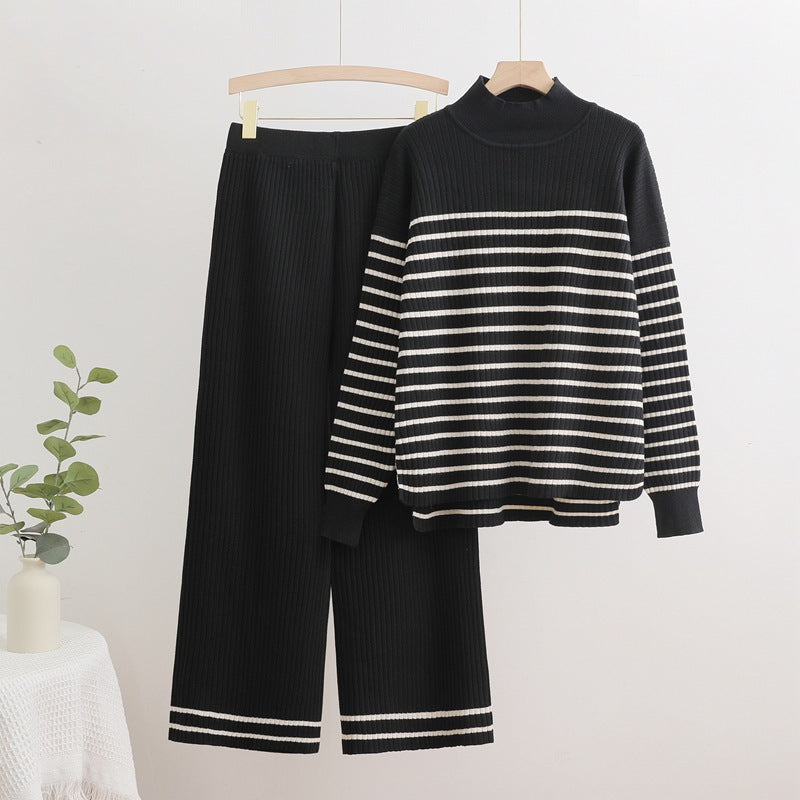 Dam Set med Hög Krage och Breda Byxor Viskosfiber 3