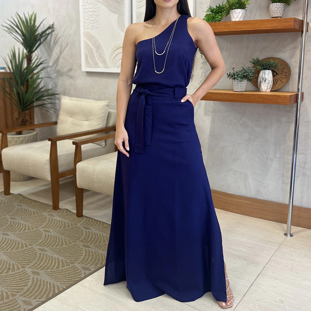 Dam Midiklänning Asymmetrisk Polyester Midi Klänning-4