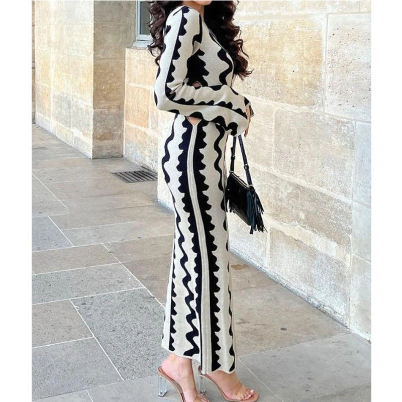 Dam Klänning Hög Midja Bell Sleeve Polyester Fina Dam Klänningar-2