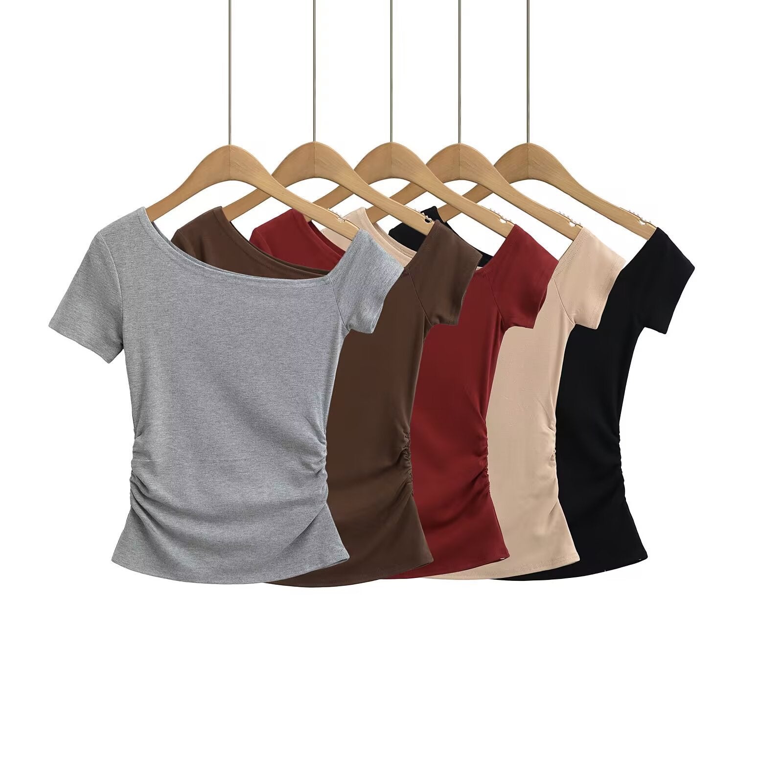 Snygga Damtoppar med Asymmetrisk Halsringning – Elastisk och Andningsbar Topp för Avslappnade och Eleganta Outfits 2