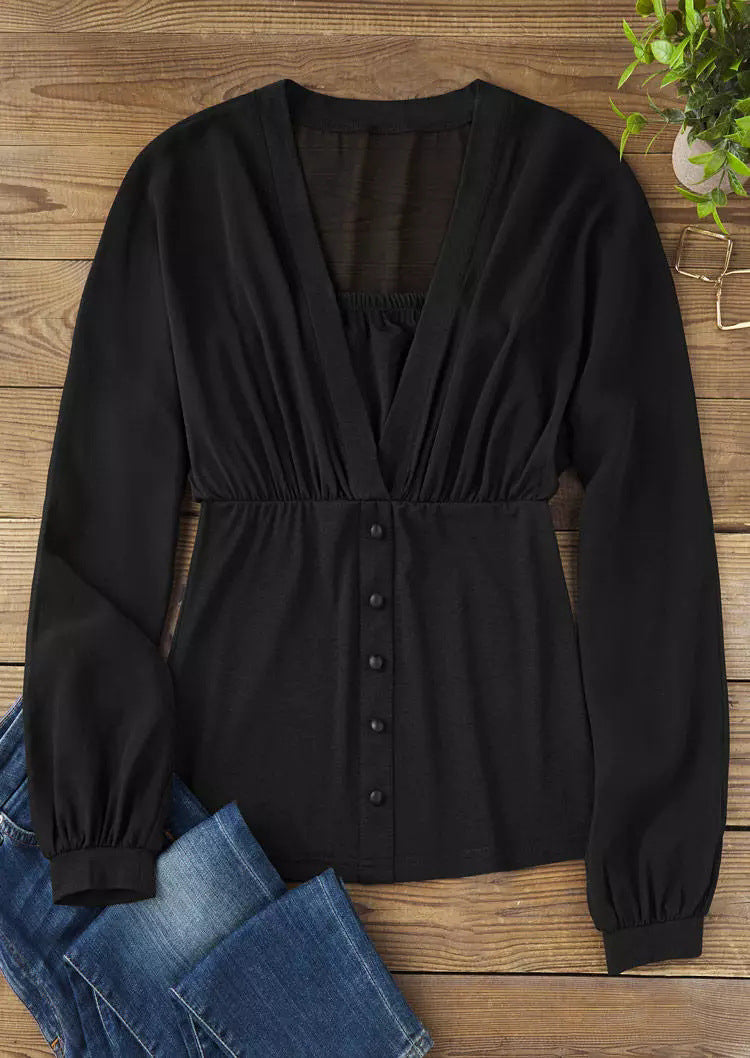 Dam Långärmad T-shirt V-ringad Polyester Elegant Pullover-2