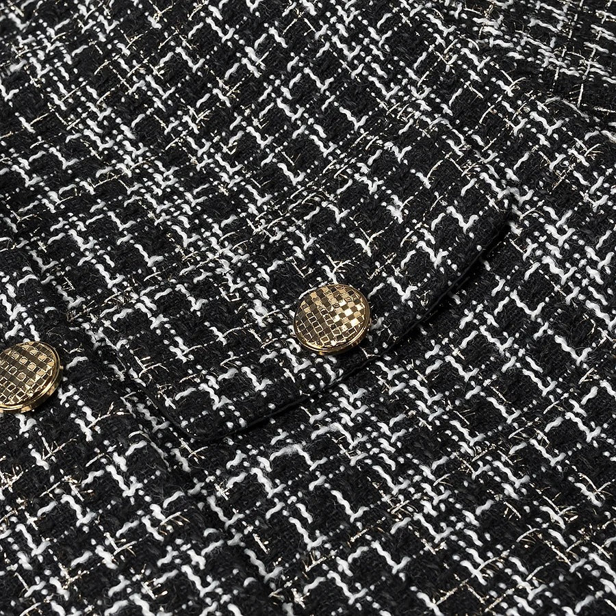 Kvinnors Blazerjacka Tweed med Gyllene Knappdetaljer-4