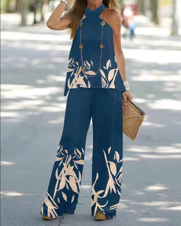 Kvinnors Två Delar Set med 3D-tryck, Ärmlös Topp och Elegant Pendeltdragning – Högkvalitativt Tyg, S-XL, Flera Mönster 7